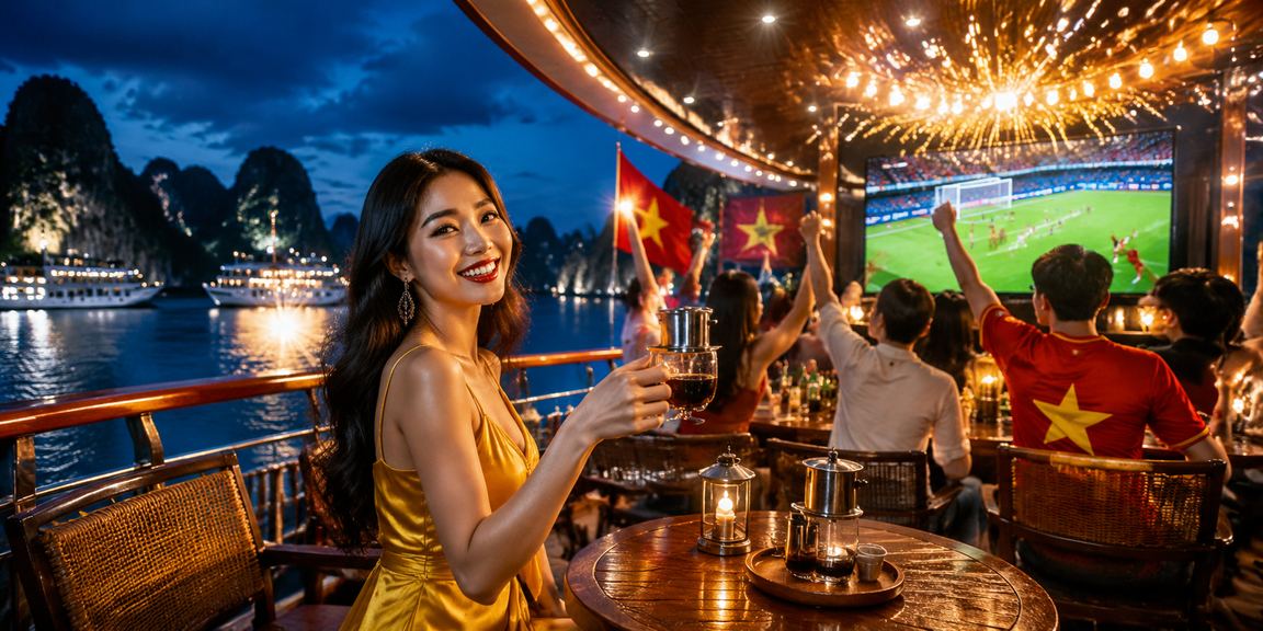 Người hâm mộ bóng đá tại vịnh Hạ Long thưởng thức cà phê và theo dõi kèo cá cược